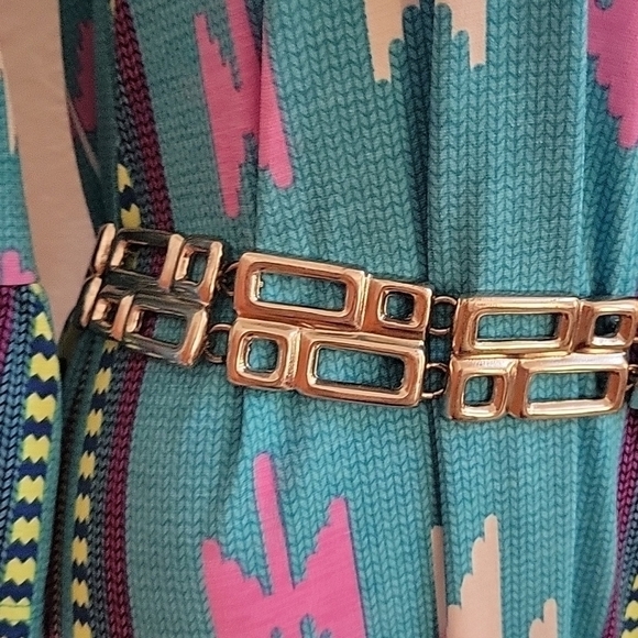 Vtg 1980s Geometric Cubism Metal Punk Glam Rock Disco Chain Belt main image 5